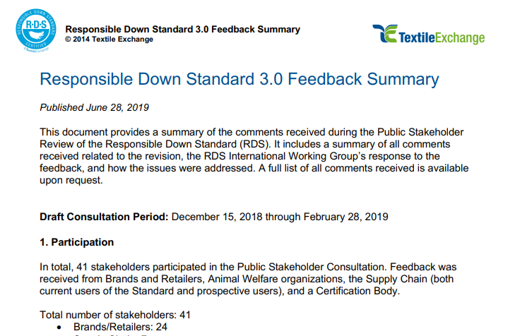 RDS-601 3.0 Consultation Feedback Summary