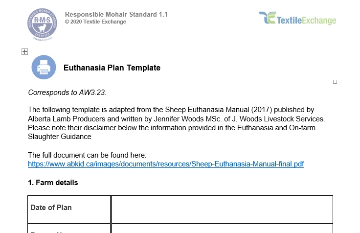 RAF-222b RMS Euthanasia Plan Template