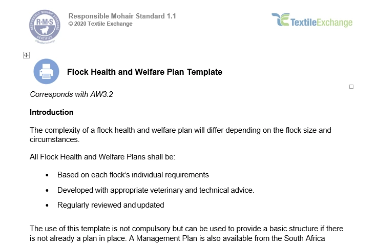 RAF-219b RMS Flock Health and Welfare Plan Template