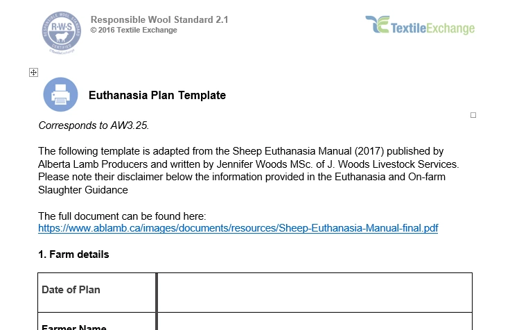 RAF-222a RWS Euthanasia Plan Template