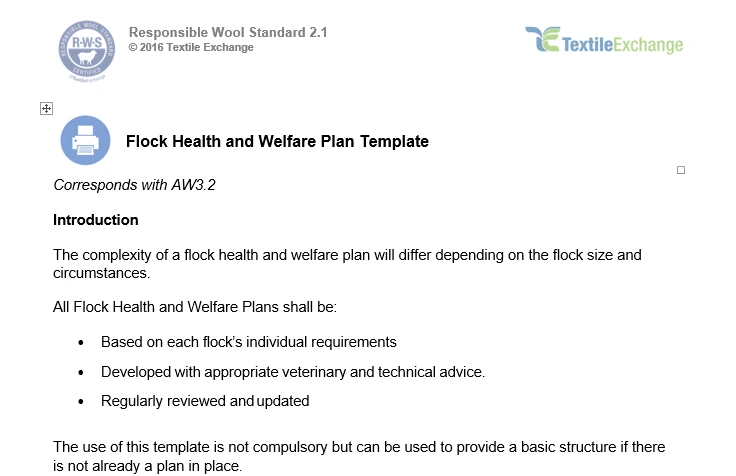 RAF-219a RWS Flock Health and Welfare Plan Template