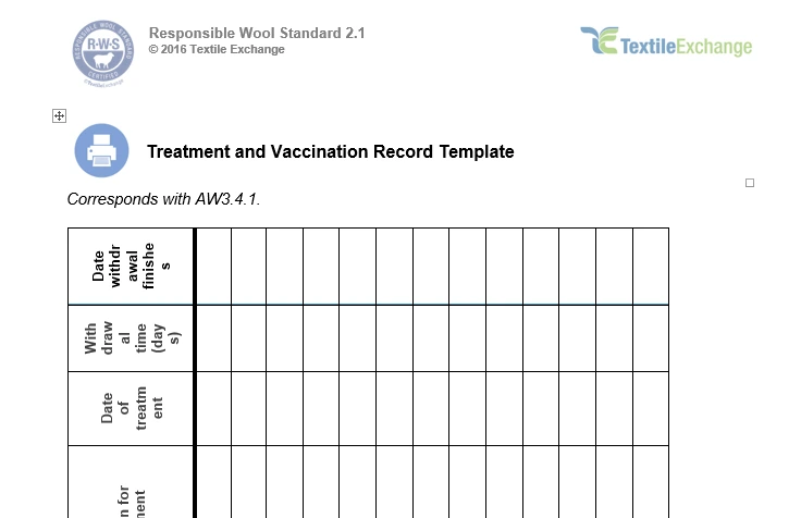 RAF-220a RWS Treatment and Vaccination Record Template