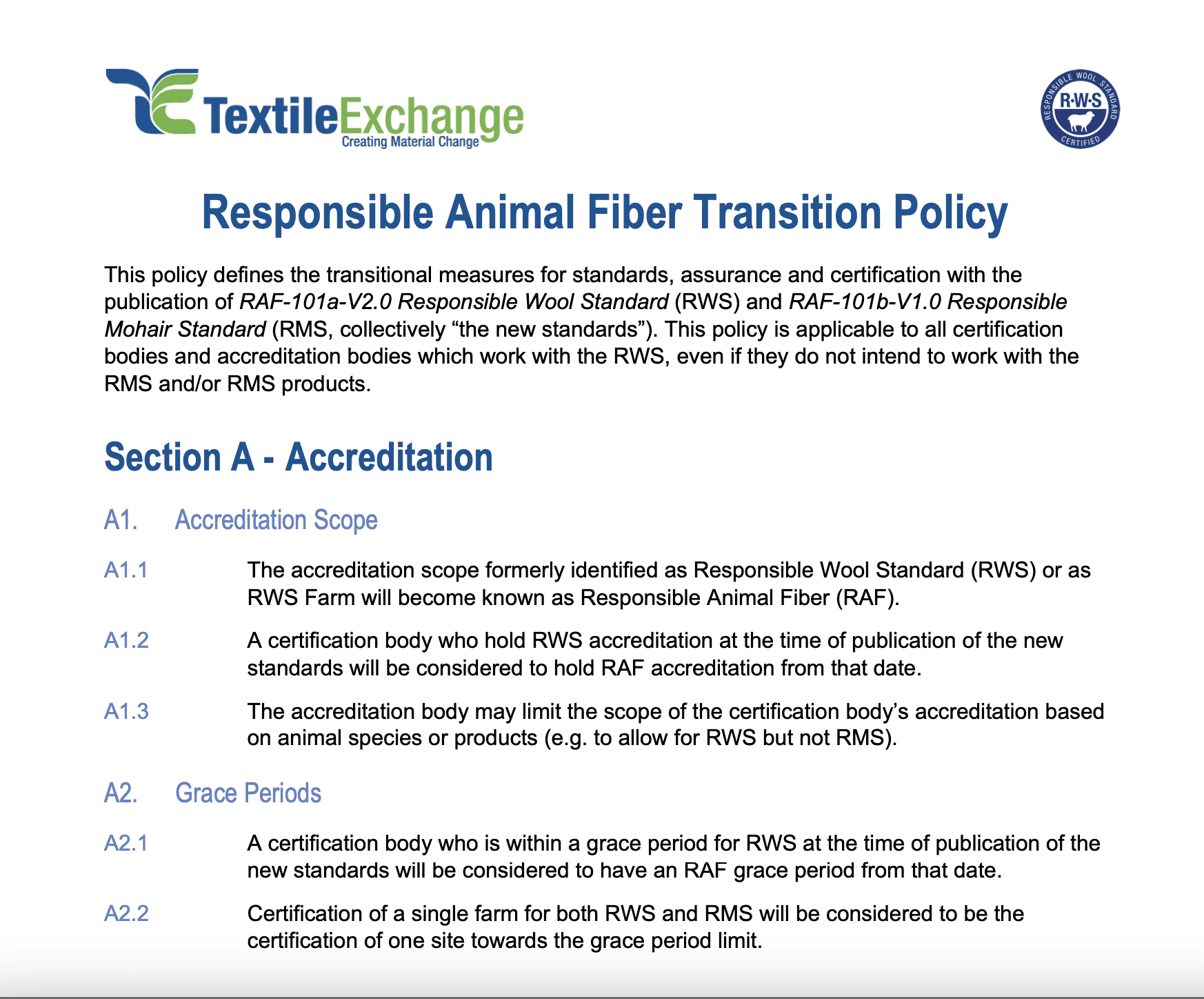RAF-104 RAF Transition Policy