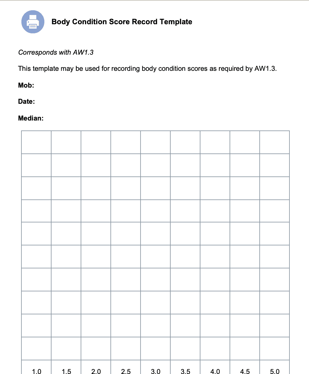 RAF-212a RWS Body Condition Scoring Template
