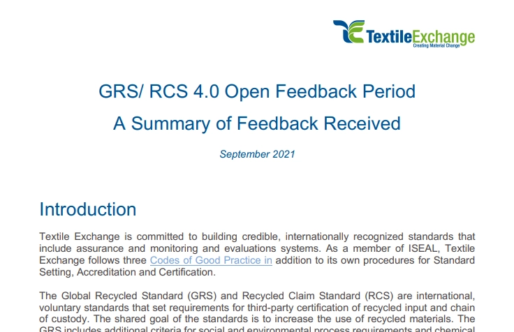 RCS-601 GRS 4.0 & RCS 2.0 Consultation Feedback Summary