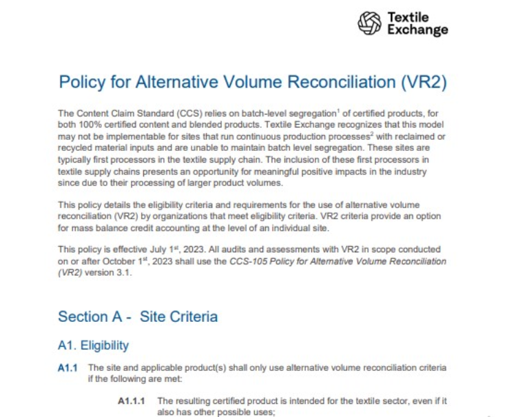 CCS-105 Policy for Alternative Volume Reconciliation (VR2)