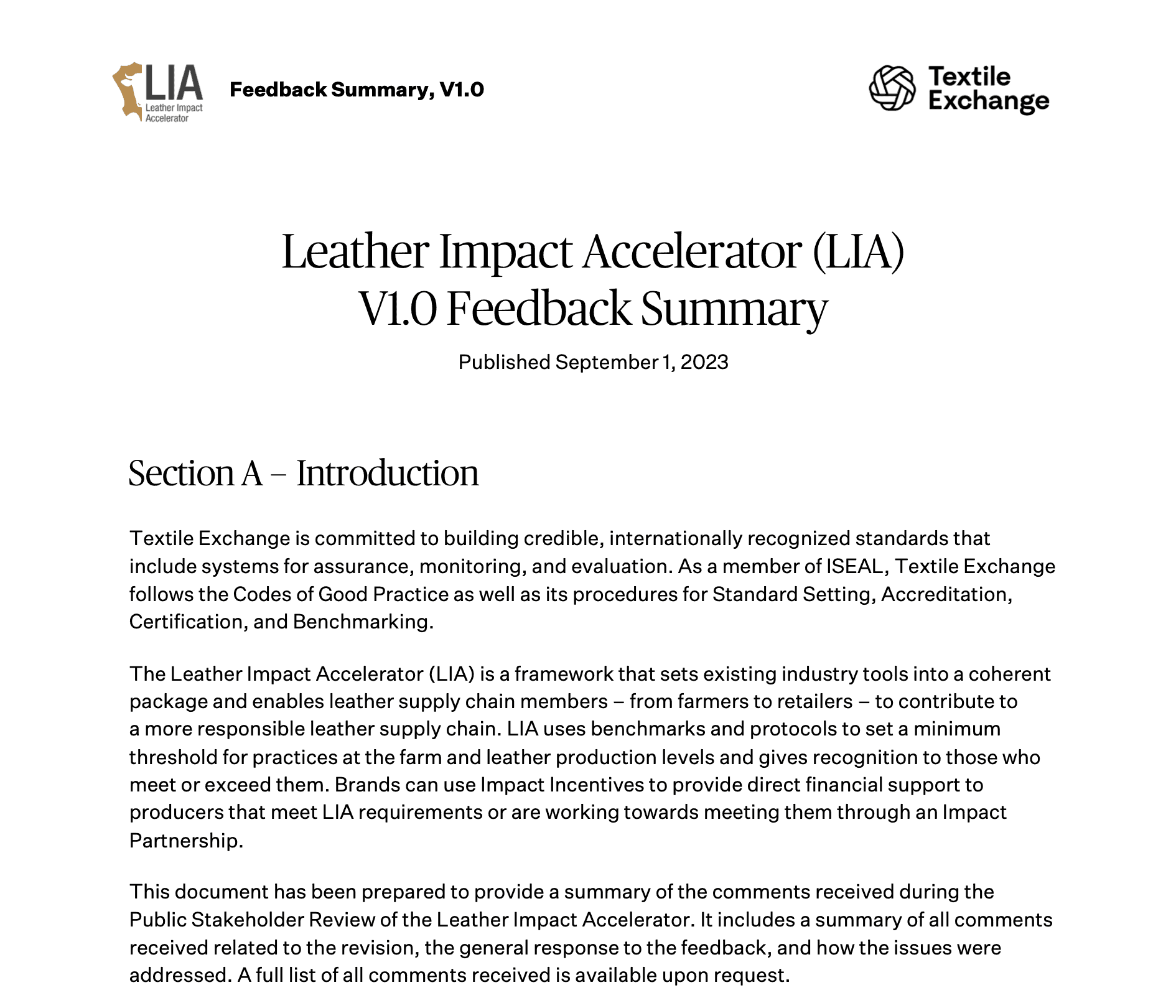 LIA-601 Feedback Summary
