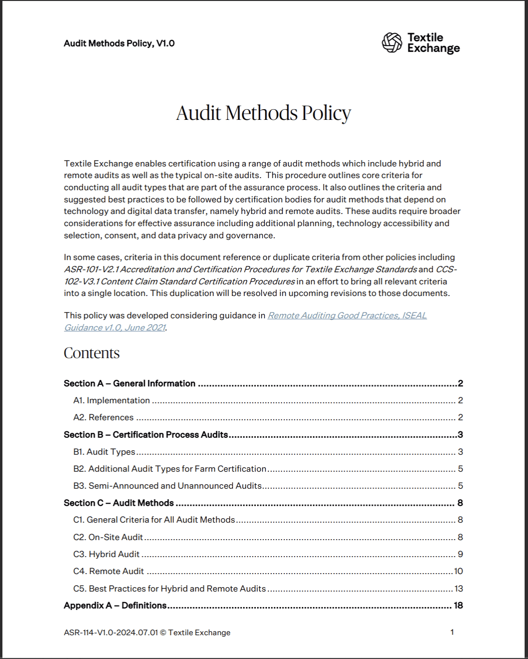 ASR-114 Audit Methods Policy