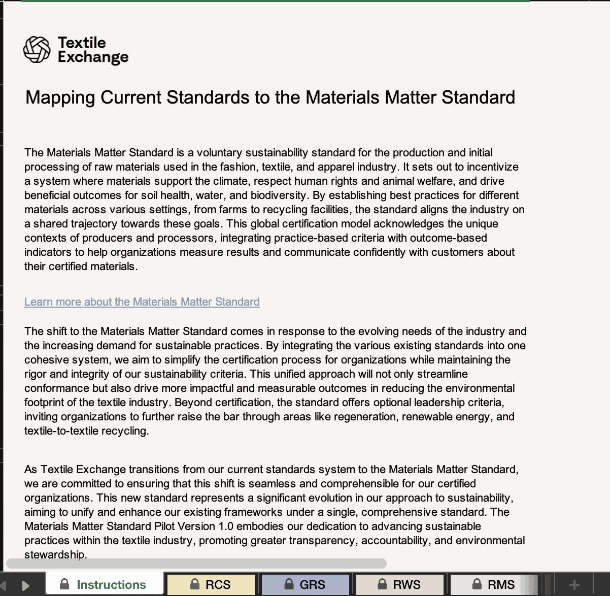 TE-MM-GUI-102-V1.0 Mapping Current Standards to the Materials Matter Standard